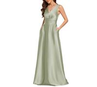 Ever-Pretty Women Maxi Dresses Bridesmaid Dress Pleated A-Line Satin Sleeveless Dress with Double V Elegant Evening Dress Mint Green 18UK