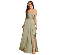 Ever-Pretty Women Maxi Dresses High Split Bridesmaid Dress with Spaghetti Straps Satin Sleeveless Dress Backless Evening Dress Sage Green 18UK