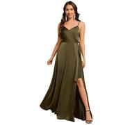 Ever-Pretty Women Maxi Dresses High Split Bridesmaid Dress with Spaghetti Straps Satin Sleeveless Dress Backless Evening Dress Olive Green 18UK