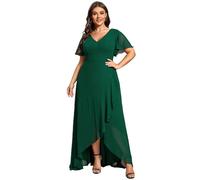 Ever-Pretty Women Plus Size Bridesmaid Dress Chiffon Asymmetric Ruffle Sleeves Dark Green 28