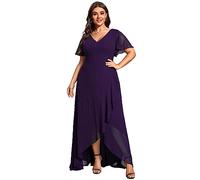 Ever-Pretty Women Plus Size Bridesmaid Dress Chiffon Asymmetric Ruffle Sleeves Dark Purple 30