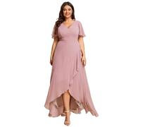Ever-Pretty Women Plus Size Bridesmaid Dress Chiffon Asymmetric Ruffle Sleeves Dusty Rose 20