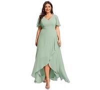 Ever-Pretty Women Plus Size Bridesmaid Dress Chiffon Asymmetric Ruffle Sleeves Mint Green 22