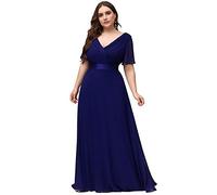 Ever-Pretty Women Plus Size Empire Waist V Back Bridesmaid Dress with Short Sleeves Royal Blue 26UK