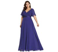 Ever-Pretty Women Plus Size Empire Waist V Back Bridesmaid Dress with Short Sleeves Sapphire Blue 22UK