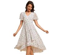 Ever-Pretty Women Wedding Guest Dress Floral V Neck High Low White Green 30