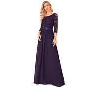 Ever-Pretty Women's 3/4 Sleeve Elegant A Line Empire Lace Chiffon Mother of The Bride Dresses Dark Purple 22UK