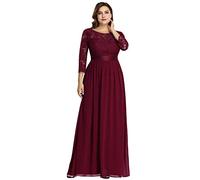 Ever-Pretty Women's A Line 3/4 Sleeves Round Neck Lace Floor Length Elegant Plus Size Bridesmaid Dresses Burgundy 22UK
