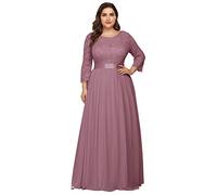 Ever-Pretty Women's A Line 3/4 Sleeves Round Neck Lace Floor Length Elegant Plus Size Formal Dresses Orchid 26UK