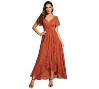 Ever-Pretty Women's A Line Empire Waist V Neck Lace High-Low Elegant Evening Dresses Burnt Orange 14UK