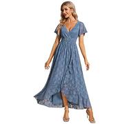 Ever-Pretty Women's A Line Empire Waist V Neck Lace High-Low Elegant Evening Dresses Dusty Navy 20UK