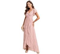 Ever-Pretty Women's A Line Empire Waist V Neck Lace High-Low Elegant Evening Dresses Pink 14UK