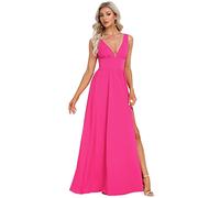 Ever-Pretty Women's A Line High Waist Elegant Sleeveless V Neck Floor Length Evening Dress Hot Pink 8UK