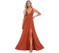 Ever-Pretty Women's A Line High Waist V Neck Sleeveless Long Slit Prom Dresses Burnt Orange 18UK
