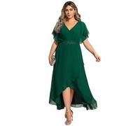 Ever-Pretty Women's A Line V Neck Applique Tea Length Wedding Guest Dress Dark Green 24