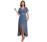 Ever-Pretty Women's A Line V Neck Applique Tea Length Wedding Guest Dress Dusty Navy 20UK