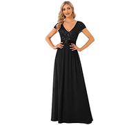 Ever-Pretty Women's A Line V-Neck Backless Chiffon Long Sequins Cocktail Dresses Black 18UK