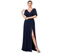 Ever-Pretty Women's Backless A Line V Neck Thigh High Slit Chiffon Stunning Prom Evening Dresses Navy Blue 22UK