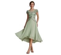 Ever-Pretty Women's Beaded Wedding Guest Dress Illusion Neckline Cap Sleeve Chiffon Midi Dress for Formal Cocktail Evening Gown Mint Green 14