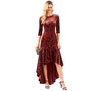 Ever-Pretty Women's Bodycon High-Low Elegant Velvet Evening Dresses 16UK Brick Red