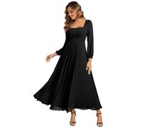 Ever-Pretty Women's Bridesmaid Dress Chiffon Long Sleeve Square Neck Empire Waist Black 18