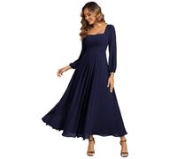 Ever-Pretty Women's Bridesmaid Dress Chiffon Long Sleeve Square Neck Empire Waist Navy Blue 20