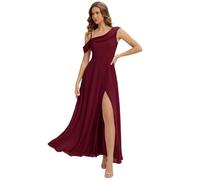 Ever-Pretty Women's Bridesmaid Dress Maxi Chiffon Asymmetrical with Natural Waist and Short Sleeves Burgundy 20UK