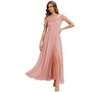 Ever-Pretty Women's Bridesmaid Dress Maxi Chiffon Asymmetrical with Natural Waist and Short Sleeves Dusty Rose 10UK