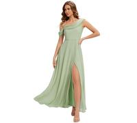 Ever-Pretty Women's Bridesmaid Dress Maxi Chiffon Asymmetrical with Natural Waist and Short Sleeves Mint Green 8UK