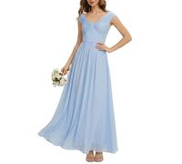 Ever-Pretty Women's Bridesmaid Dress Maxi Chiffon Off The Shoulder with Natural Waist and Sleeveless Ice Blue 18UK