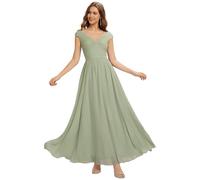 Ever-Pretty Women's Bridesmaid Dress Maxi Chiffon Off The Shoulder with Natural Waist and Sleeveless Mint Green 10UK