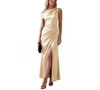Ever-Pretty Women's Bridesmaid Dress Maxi Satin Asymmetrical with Natural Waist and Short Sleeves Yellow 18