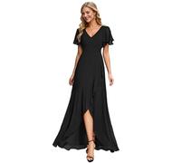 Ever-Pretty Women's Bridesmaid Dresse V Neck Maxi Asymmetrical Short Sleeves Black 10