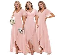 Ever-Pretty Women's Bridesmaid Dresses Chiffon Asymmetrical V Neck Ruffle Pink 16