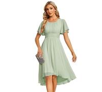 Ever-Pretty Women's Chiffon Bridesmaids Dresses Crew Neck Pleated Waist Short Sleeve Wedding Guest Dress Mint Green 8UK