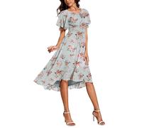 Ever-Pretty Women's Chiffon Crew Neck Evening Dress Pleated Short Sleeve Knee-Length Wedding Guest Dresses Amber Bloom 16