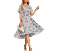 Ever-Pretty Women's Chiffon Crew Neck Evening Dress Pleated Short Sleeve Knee-Length Wedding Guest Dresses Amber Bloom 24