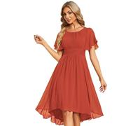 Ever-Pretty Women's Chiffon Crew Neck Pleated Waist Short Sleeve Wedding Guest Dress Bridesmaids Burnt Orange 18UK