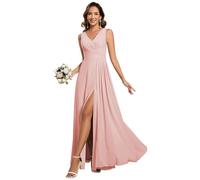 Ever-Pretty Women's Chiffon Double V-Neck Side Slit Maxi Bridesmaid Dress Pink L