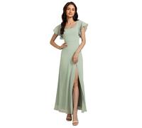 Ever-Pretty Women's Chiffon Square Neck Lotus Sleeve Slit Floor Length Bridesmaid Dress Mint Green 16UK