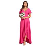 Ever-Pretty Women's Chiffon V Neck Ruffle Maxi Evening Prom Dress Hot Pink 8UK