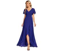 Ever-Pretty Women's Chiffon V Neck Ruffle Maxi Evening Prom Dress Sapphire Blue 20UK