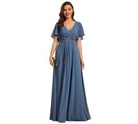 Ever-Pretty Women's Chiffon V Neck Short Sleeves Appliques Bridesmaid Dressses Evening Dresses Dusty Navy 22UK