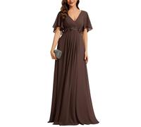 Ever-Pretty Women's Chiffon V Neck Short Sleeves Appliques Formal Evening Dresses Bridesmaid Espresso 18