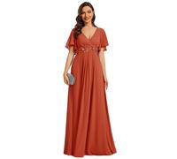 Ever-Pretty Women's Chiffon V Neck Short Sleeves Appliques Prom Evening Dresses Burnt Orange 18UK