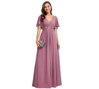 Ever-Pretty Women's Chiffon V Neck Short Sleeves Appliques Prom Evening Dresses Orchid 12UK