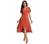 Ever-Pretty Women's Chiffon V-Neck Short Wedding Guest Dress with Ruffled Sleeves Burnt Orange 14UK