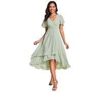 Ever-Pretty Women's Chiffon V-Neck Short Wedding Guest Dress with Ruffled Sleeves Mint Green 30UK
