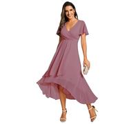 Ever-Pretty Women's Chiffon V-Neck Short Wedding Guest Dress with Ruffled Sleeves Orchid Pink 16UK