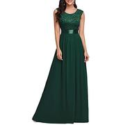Ever-Pretty Women's Classic Round Neck Lace Bust Sleeveless Empire Waist Elegant A Line Floor Length Chiffon Formal Evening Dresses Dark Green 14UK